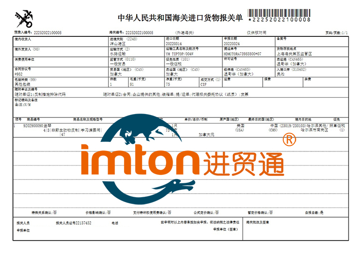 竖琴进口报关